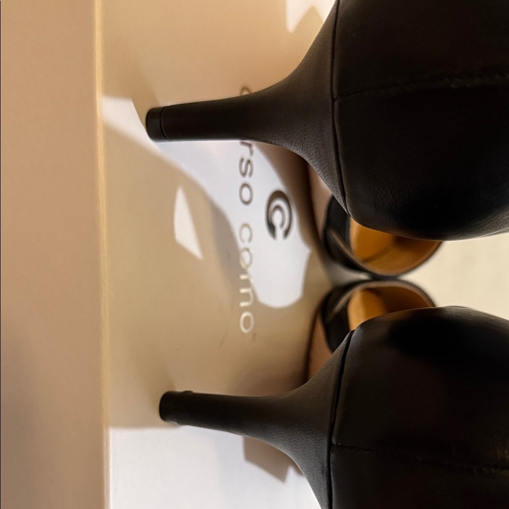 Corso Como Black Pointed Kitten Heel Pumps with Elastic Straps - Picture 9 of 9
